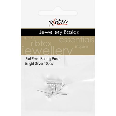 Jf Flat Front Earring Post Br Slv 10Pc
