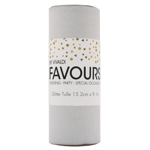 Ribbon Glitter Tulle 15.2cm X 9.1m White