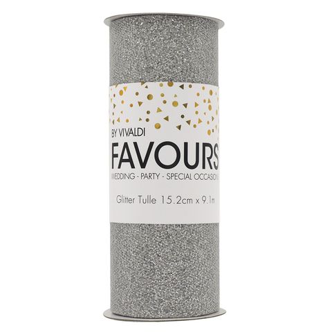 Ribbon Glitter Tulle 15.2cmx9.1m Silver