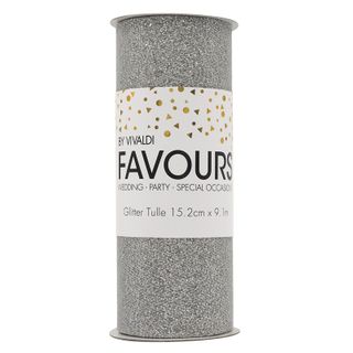 Ribbon Glitter Tulle 15.2cmx9.1m Silver