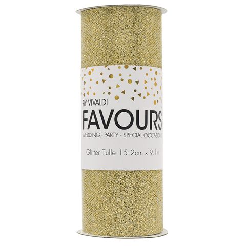 Ribbon Glitter Tulle 15.2cmx9.1m Gold