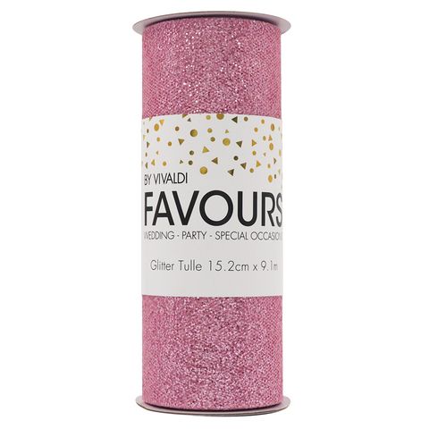 Ribbon Glitter Tulle 15.2cmx 9.1m Pink