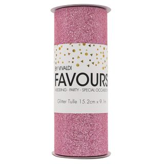 Ribbon Glitter Tulle 15.2cmx 9.1m Pink
