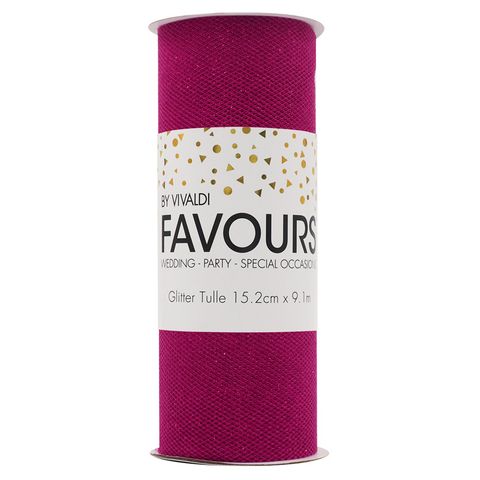 Ribbon Glitter Tulle 15.2cmx 9.1m Pink