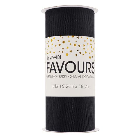Ribbon Tulle 15.2cm X 18.2m Black 1Roll
