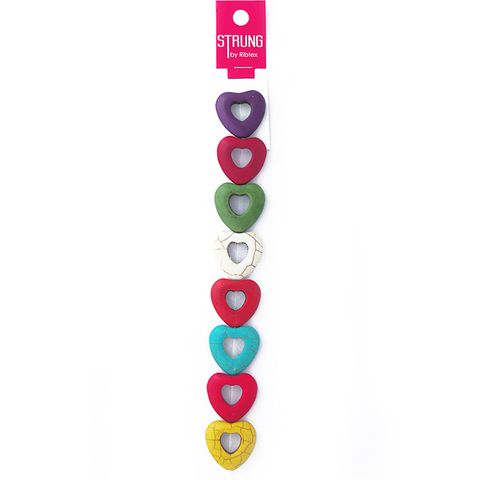 Bead Stone 25Mm Heart Asst Bright 8Pc