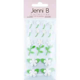 Jenni B Glitter Flowers White 15Pcs