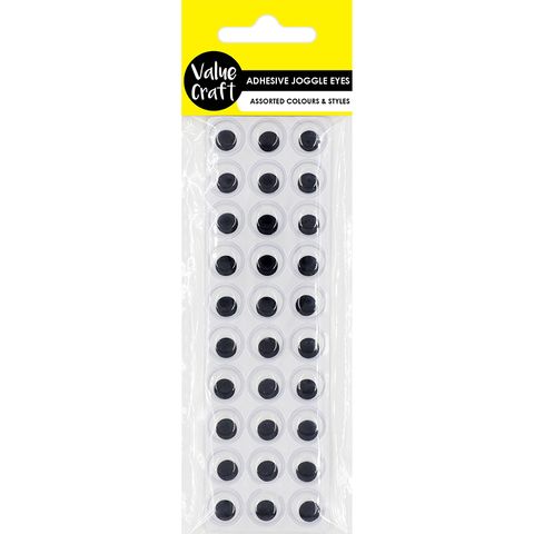 CRAFT JOGGLE EYE ADH BLK- WHT 12MM 30PC