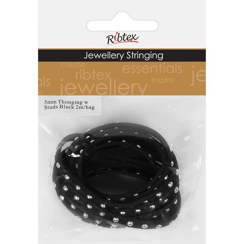 Jf Thonging W Rnd Stud 5Mm Slv Black 2M