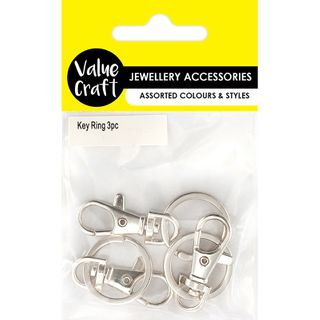 JF KEY RING W SWIVEL CLASP SILVER 3PC