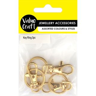 JF KEY RING W SWIVEL CLASP GOLD 3PCS