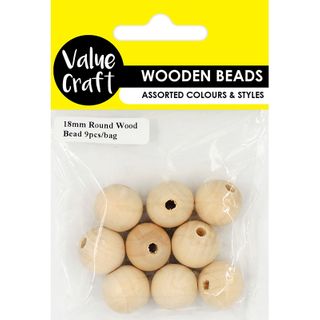 BEAD WOOD ROUND 18MM NATURAL 9PCS