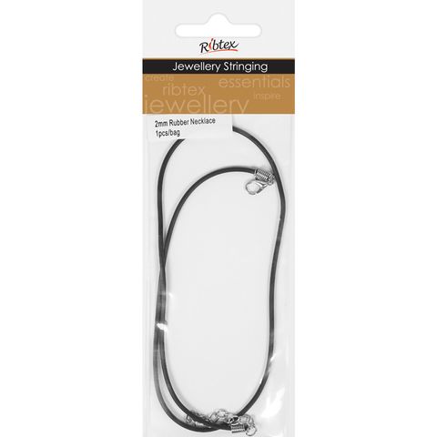 Necklace Rubber 2mm Black Silver 1Pc