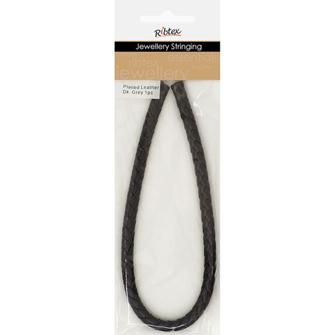 JF CORD PLAITED LEATHER DK GREY 30CM-1PC