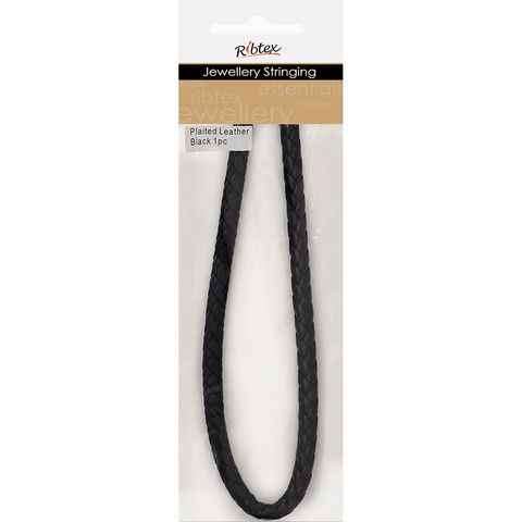 Black Leather Plaited Cord 1 Piece 30cm