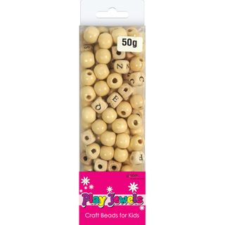 Bead Bp Asst Wood Rnd-Wood Alphabet 50G