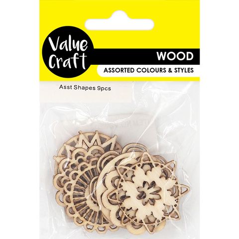 WOOD FLOWER SHAPES ASSORTED 9PC