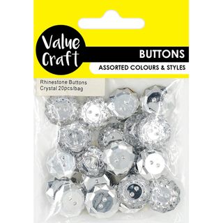 RHINESTONE BUTTONS CLEAR CRYSTAL 20PCS