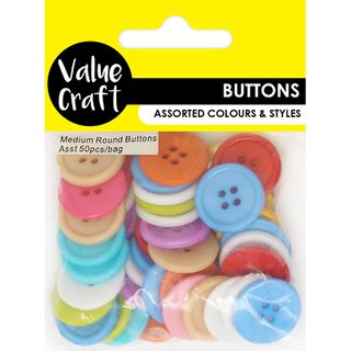 BUTTON 2CM MEDIUM RND ACRYLIC AST 50PC