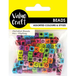 ALPHABET BRIGHT CUBE BEADS 7MM ASST 35G