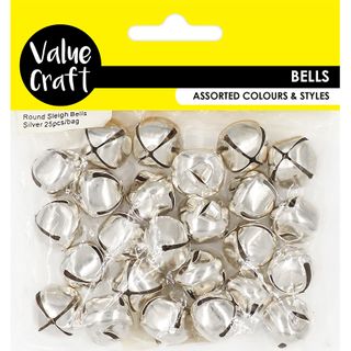 BELLS SLEIGH ROUND SILVER 2CM 25PCS