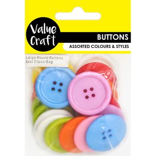 BUTTON 3CM LARGE ROUND ACRYLIC AST 20PC