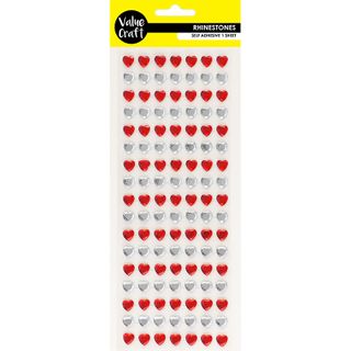 Craft Rhinestones Hearts Red Silver