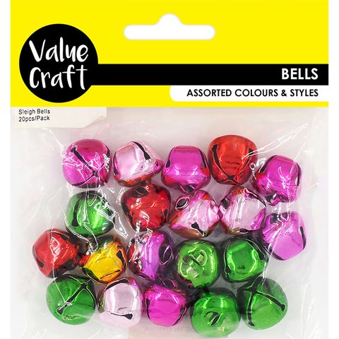 BELLS SLEIGH  ASST BRIGHTS 20MM 20PCS