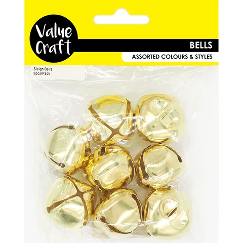 BELLS SLEIGH  LARGE GOLD 3.5CM 8PC