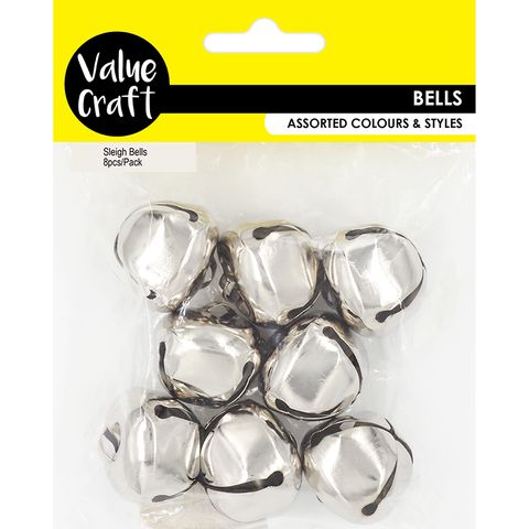 BELLS SLEIGH  LARGE SILVER 3.5CM 8PC