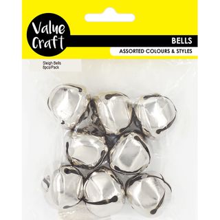BELLS SLEIGH  LARGE SILVER 3.5CM 8PC