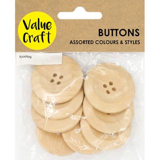 Button Wood 4Cm Round Natural 8Pc