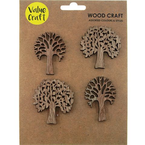 Wood Trees Natural Assorted Sizes 4Pc