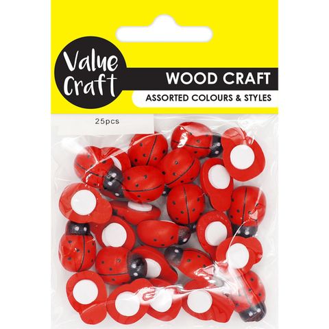 EMB WOOD LADYBUG ADH RED-BLK 25PC