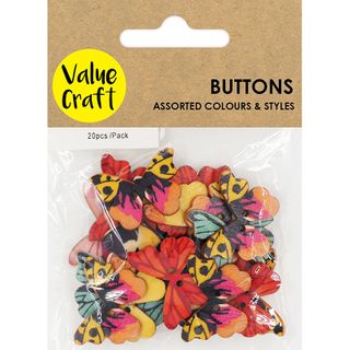 MDF BUTTERFLY BUTTONS ASST 20PC