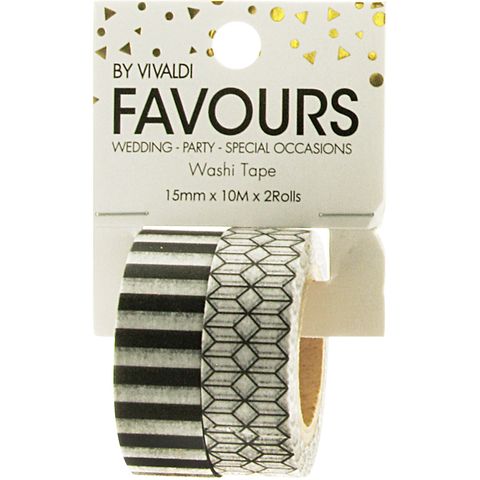 FAV WASHI TAPE BLACK WHITE 20M 2 ROLL
