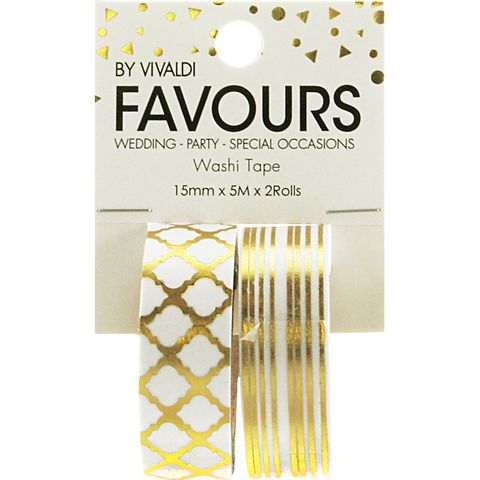 FAV WASHI TAPE WHITE-GD FOIL 10M 2 ROLL
