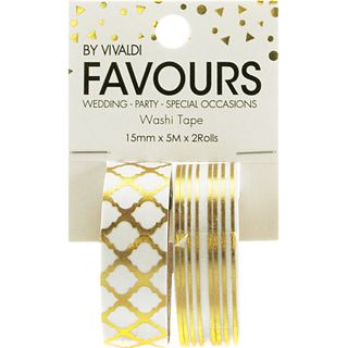 FAV WASHI TAPE WHITE-GD FOIL 10M 2 ROLL