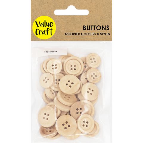BUTTONS WOOD 1.5-2CM ASST NATURAL 40PC
