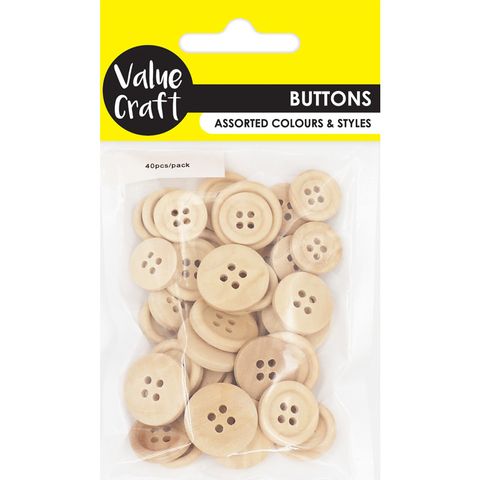 BUTTONS WOOD 1.5-2CM ASST NATURAL 40PC