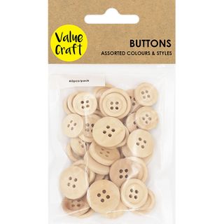 BUTTONS MDF 1.5-2CM ASST NATURAL 40PC