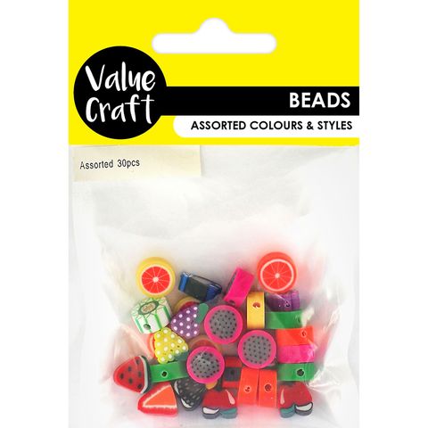 POLYMER CLAY BEAD 10MM FRUIT ASST 30PC