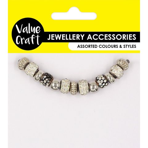 LARGE HOLE BEADS BLING METAL SLV 13PCS