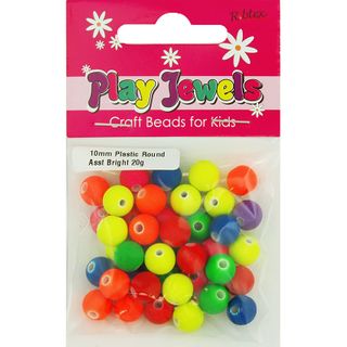 Bead 10Mm Round Fluro Bright Asst 20G