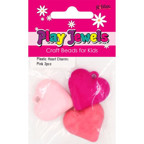 Charms Plastic Heart Pinks 3Pcs