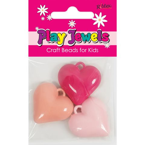 Charms Plastic Heart Pinks 3Pcs