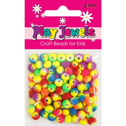 Bead 7Mm Plastic Facted Bright Multi 20G