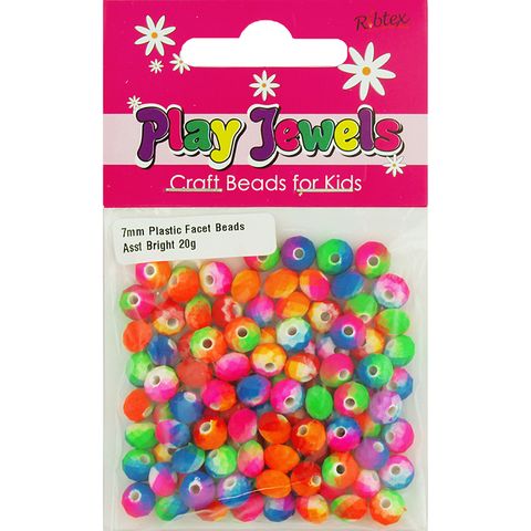 Bead 7Mm Plastic Facted Bright Multi 20G