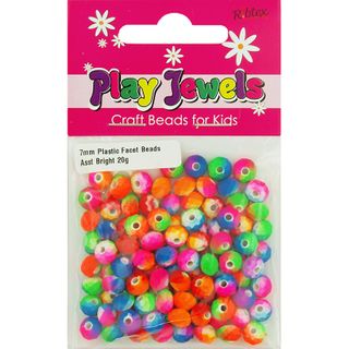 Bead 7Mm Plastic Facted Bright Multi 20G