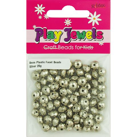 Bead 8Mm Plastic Faceted Silver 20G